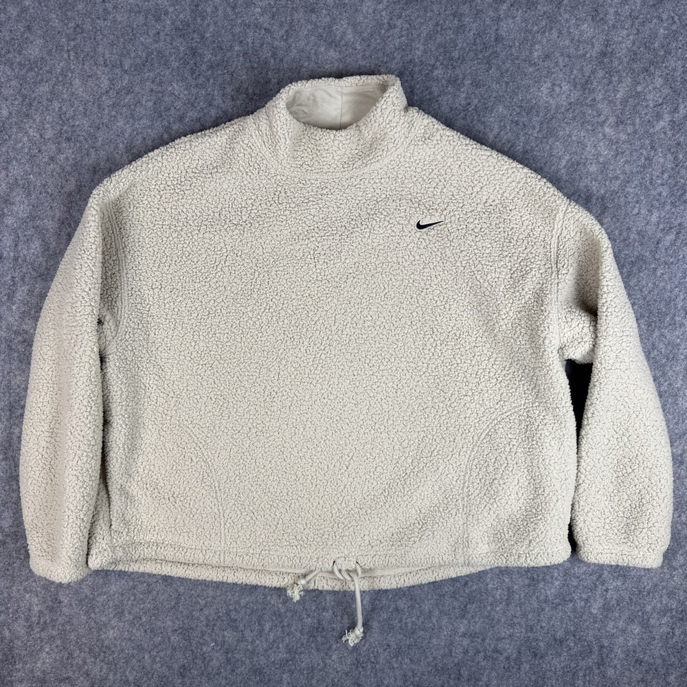 Nike Sweatshirt Pant Set Womens XL Beige Fleece Sherpa Mock Neck DD6487 Cozy - Picture 2 of 16